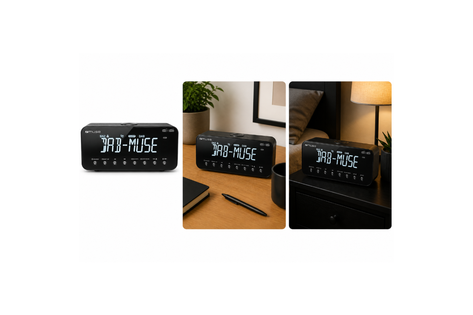 Muse M-196 DBT Zwart met DAB +  grote cijfers